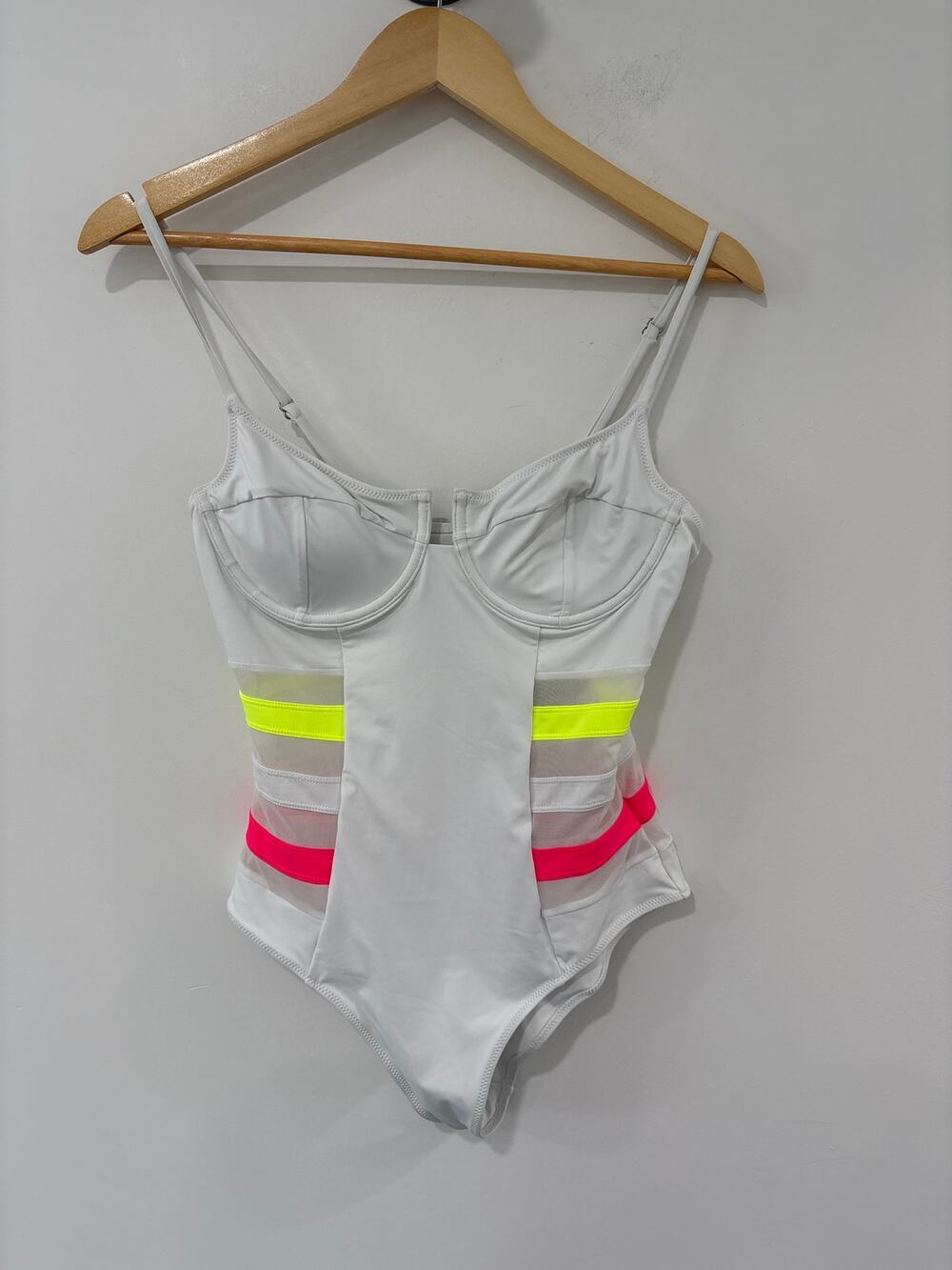 NWT Vetchy White Multicolor Flourescent One Piece Bathing Suit Size M